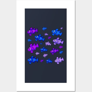 School of Purple & Blue Clownfish Posters and Art